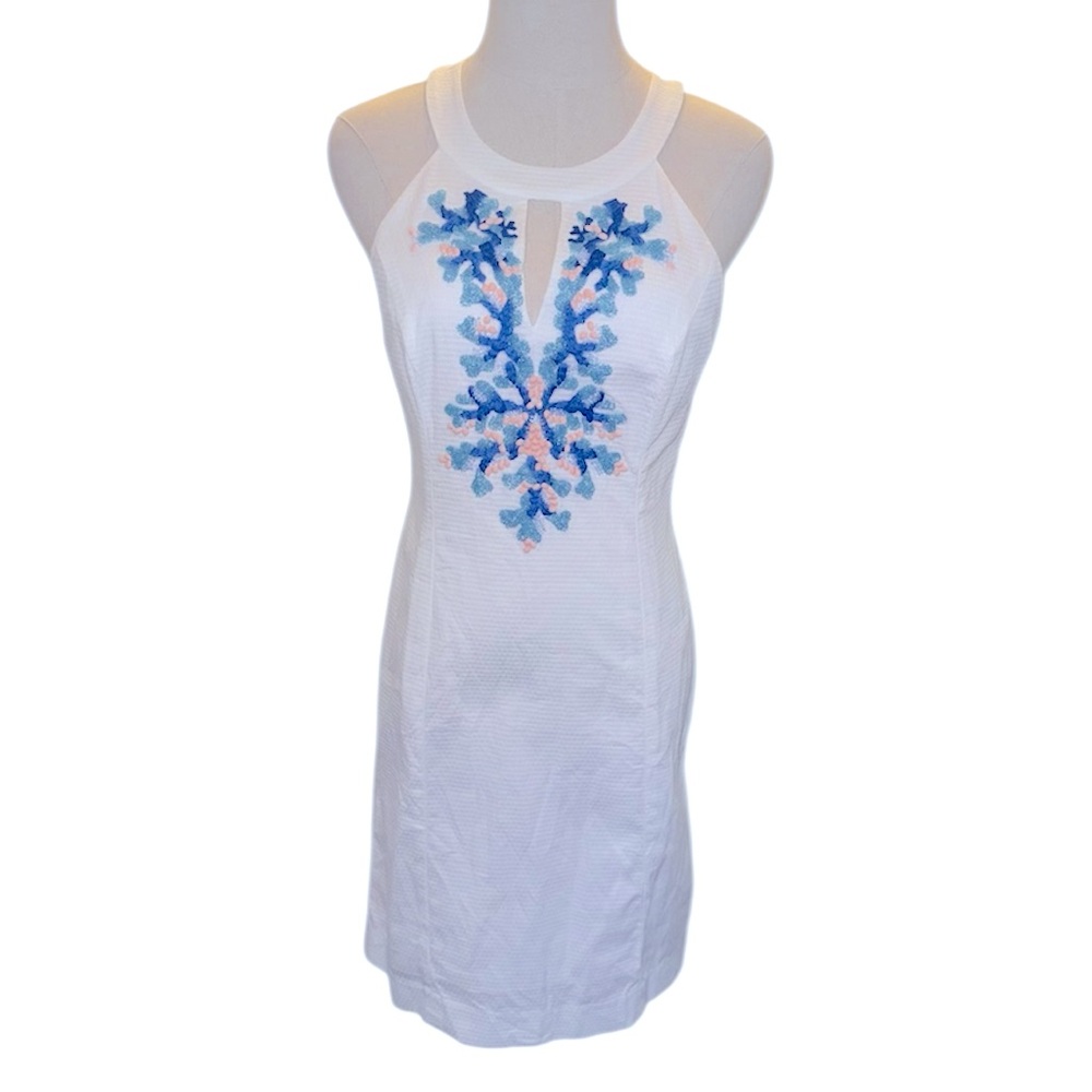 NWOT Size Large Lilly Pulitzer JENA STRETCH SHIFT DRESS White BEADS CORALS - Picture 4 of 6